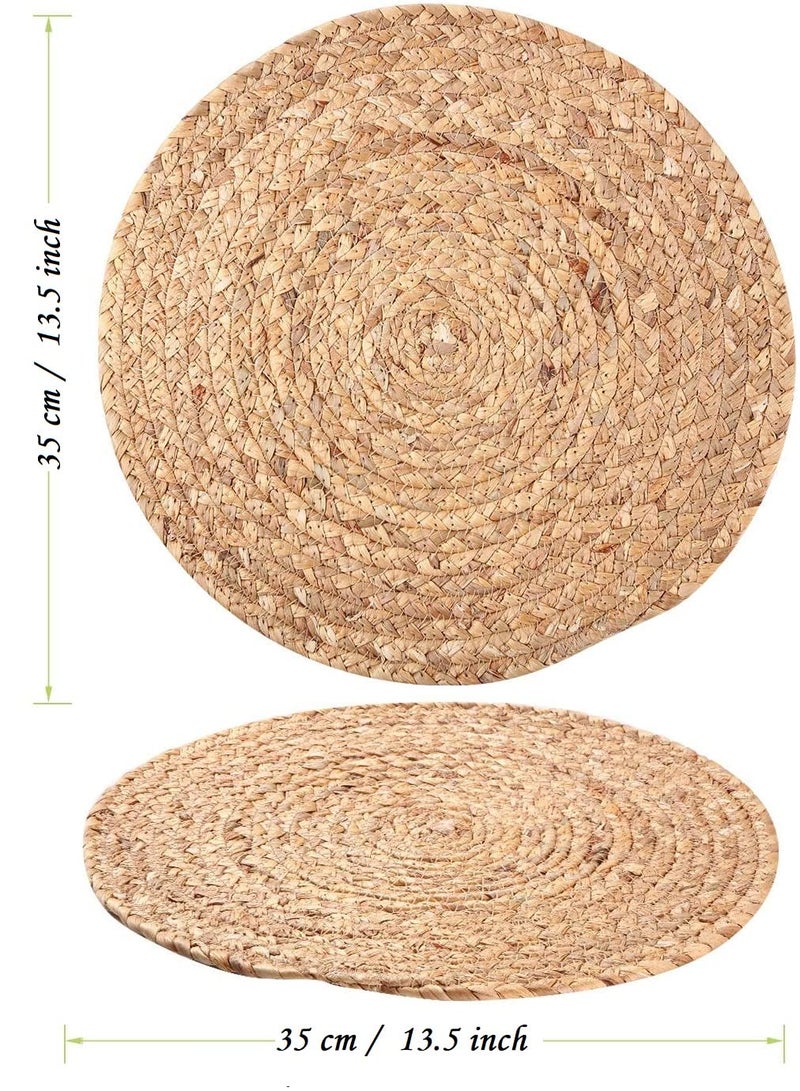 WENFOME 4 Pieces Round Woven Placemats, 13.8 inch Plate Chargers Natural Wicker Placemats Water Hyacinth Straw Braided Tablemats Rattan Tablemats Rustic Weave Placemats for Table Decoration - Image 2